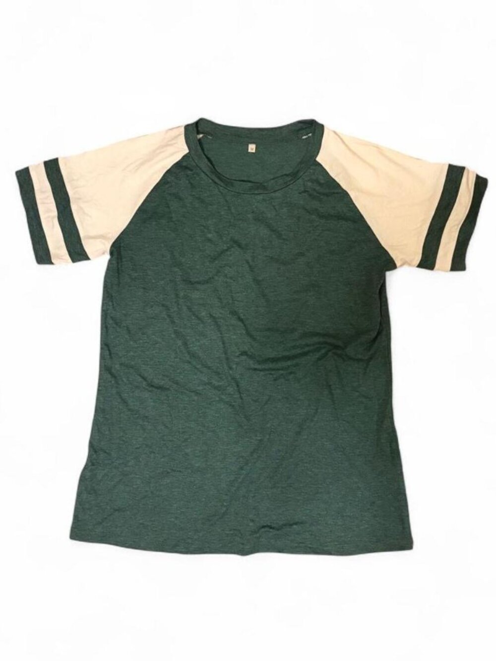 White & Green Baseball Tee Striped Sleeves Size Medium